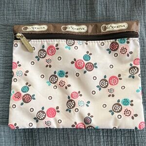 LeSportsac Cosmetics Floral Pouch - Cream, Brown, and Pink NWOT